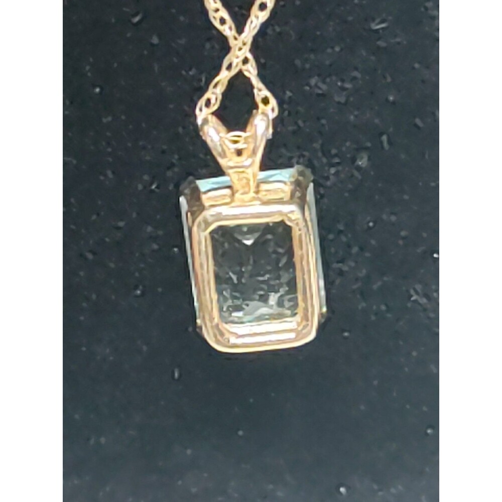 14K Gold And Blue Topaz Pendant Necklace 4 Carat Emerald Cut - Picture 4 of 5